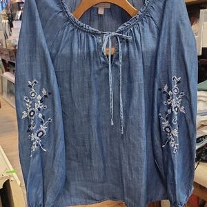 Blue Embroidered Women's Top